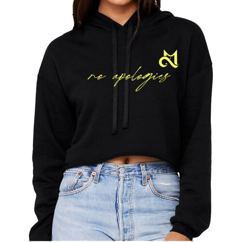 M Yellow no apologies Cropped Fleece Hoodie  Thumbnail